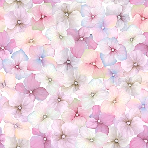 VaryFloral Papier Peint Fleuri rose 30.5cmx300cm Rouleau Adhésif Décoratif Fleur Hortensia Papier Adhesif Mural pétales Vintage Papier Vinyle Autocollant Film Adhesif pour Meuble Armoire Cuisine