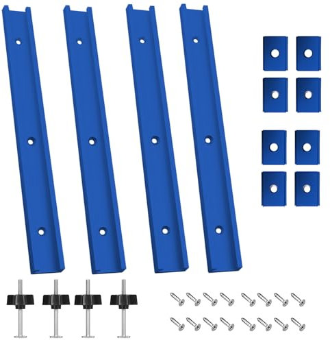 4 Pezzi 400mm T-Track in Lega di Alluminio con Viti Autofilettanti, Manici M8, Dadi Scorrevoli M8/M6 T-Track per Falegnameria e Sega a Banco di Lavoro