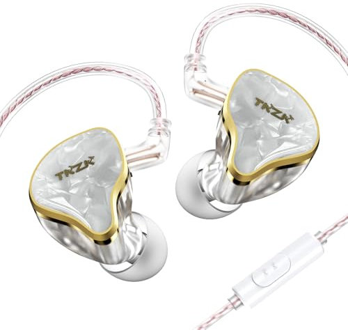 TZKZ TK02 In Ear Monitor with HiFi Sound Detachable Cable, 10mm Tesla DD Driver IEM for Musician, Gaming, DJ Comfortable & Durable Earphones for Cellphone & Stage Performance (white, with mic)