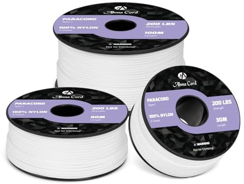 Abma Cord 2mm Paracord 30m Nylon Rope 3 Strands Type I Cord for DIY, Camping, Outdoor - Max. 90kg (200lbs) - White