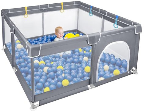 SUBTLETY Baby Laufgitter 127x127cm Klappbare Laufställe 68cm Hoch Absperrgitter mit Anti-Kollision Schaum Atmungsaktivem Netz & Reißverschluss Krabbelgitter Playpen für Kinder & Säuglinge (Dunkelgrau)