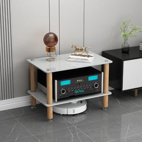 Generisch 3/4-stufige HiFi-Racks, Medienaufbewahrungsschrank, Audio-Racks, Regale aus gehärtetem Glas, stoßdämpfende Beine aus massivem Holz für Audio-Rack-Schränke (weiß, 2-stufig)