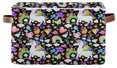 Colorido Unicornios Rainbow Closet Papelera de tela, plegable, rectangular, juego de 2