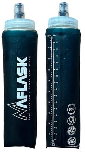 MAFLASK® Gourdes/Flasques Souples 500 ml – Lot de 2 Softflask Diamètre 42 mm Sans BPA, Ultra-Légères,Anti-Fuite, Bouteilles d’Eau Sport pour Running, Trail, Randonnée & Vélo (BLEU- 500ML- 2pcs)