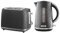 Daewoo Cascade Kettle & Toaster Set – 1.7L Rapid Boil Electric Kettle & 2 Slice Toaster Bundle – Black Ribbed Finish, Adjustable Browning, Reheat & Defrost, Removable Crumb Tray, Limescale Filter