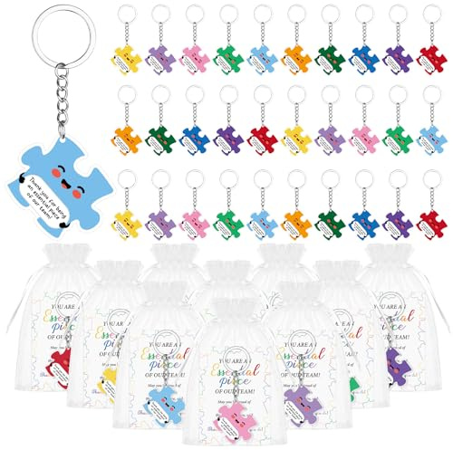 CCCYMM Thank You Puzzle Keyrings for Team Appreciation Gifts | Acrylic Puzzle Piece Keychain with Thank You Cards for Employees Staff Colleagues Teacher Nurse Volunteer