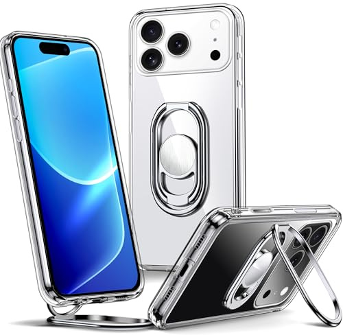 SHIELDS UP for iPhone 17 Pro Case with Stand, Phone Case Clear with Double Ring Holder【Adjustable & Fodable】 Shockproof Protective Cover for iPhone 17 Pro 6.3'' - Clear