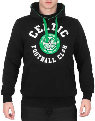 Celtic FC Official Football Gift Mens Fleece Hoody Black Crest Large