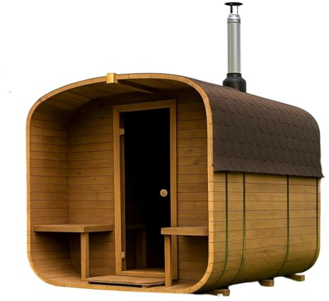 Gardj Sauna a botte da giardino per esterni in abete nordico – Diverse dimensioni (2–6 persone) – A scelta con stufa a legna o elettrica – Incluso set di accessori (240 cm, Quadrata, Stufa a legna)