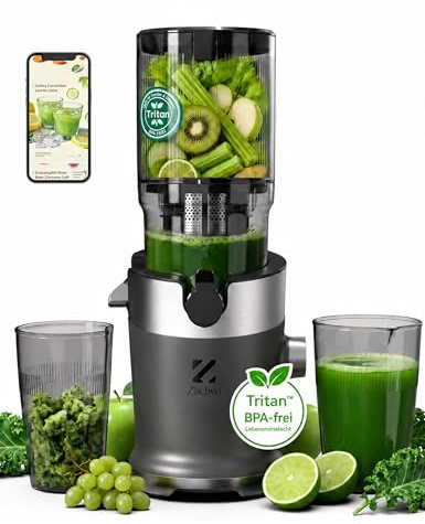 ZACHVO Entsafter BPA-frei Tritan, Slow Juicer für Gemüse und Obst Testsieger, 130 mm Einfüllöffnung, 1,5 L Einfüllbehälter, Kaltpress-Saftpresse, 220 W, einfache Reinigung
