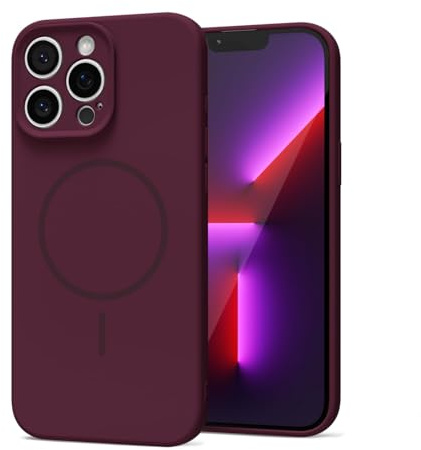 LoeoeL Magnetic Phone Case for iPhone 13 Pro Max Case Silicone, Cute Slim Thin Phone Cover Compatible with MagSafe for Women, Girly Soft Rubber Gel Mag Safecase with Camera Protection, Burgundy