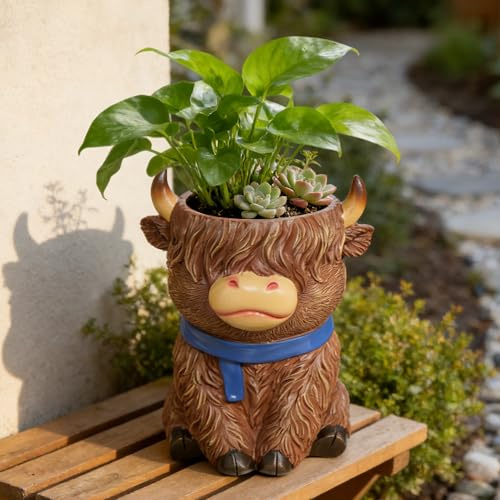 lifemet Highland Cow Pflanztöpfe, Sukkulententopf mit Drainage | Niedlicher Kuh-Blumentopf aus Kunstharz für Zuhause, Schreibtisch, Außenbereich und Inneneinrichtung