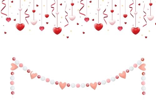 Valentines Day Garland - 8.2ft Felt Romantic Heart Banner | Valentines Home Decor For Home Bedroom Fireplace Party Wall Table Farmhouse, Red Pink Love Heart Bunting String Bridal Shower De
