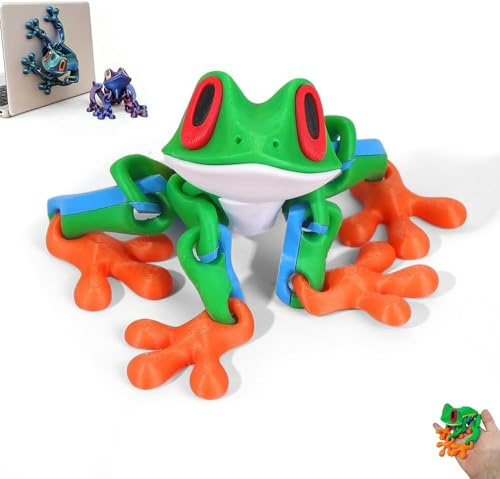 3D Printed Frog with Multiple Joints, 2025 Magnets 3D Print Refrigerators Ornaments, Movable Frog Magnet Ornaments, Fridge Decoration for Home Decoration, Refrigerators (C)