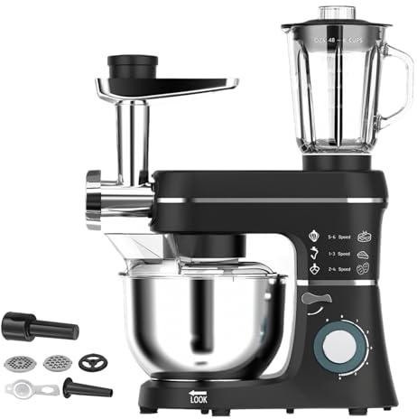 LURECAQING Robot de Cocina Multifuncion 5 en 1,Batidora Amasadora con Función Picadora de Carne y Batidora,10L Tazón de Acero Inoxidable,1,5L Jarra, 6 Funciones de Regulación,Kit de Accesorios Black