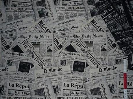 alles-meine.de GmbH 1 m * 1,4 m Stoff - Zeitung Newspaper - Patchwork Jacquard - schwarz weiß Stoffe - Möbelstoff Bezugsstoff - sehr stabil & fest