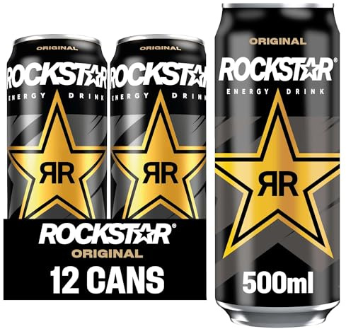 Rockstar Energy Drink - Original - Non-Alcoholic - 200 mg Caffeine - Caffeinated Drink with Taurine, Guarana, Ginseng, & B-Vitamins - 12 x 500ml cans