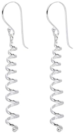 Silverly 925 Sterling Silver Long Corkscrew Spiral Earrings for Women - Twisted Spiral Drop Earrings – Contemporary Minimalist Jewellery for Everyday Wear - Modern Coil Curly Twist Design