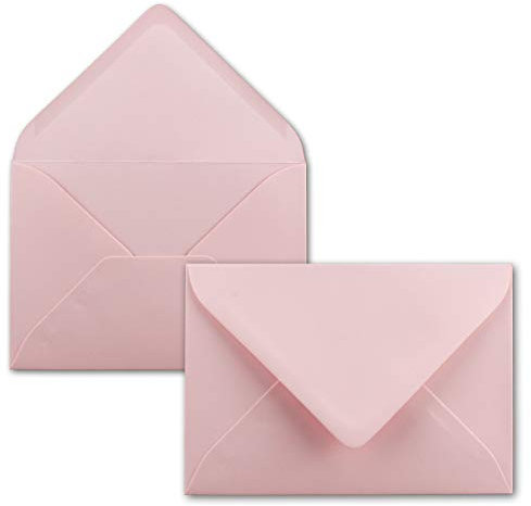 50x Brief-Umschläge Format B6 - Rosa- 12 x 17,5 cm - Nassklebung mit spitzer Klappe - 110 g/m² - Einladungs-Kuverts