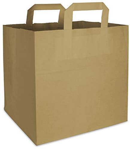 250 Premium BIO Papiertragetaschen mit Henkel Papiertüten Tüten Einkaufstaschen Tragetaschen Einkaufstüten Kreuzbodenbeutel Kraftpapiertüte braun 26 + 17 x 25 cm