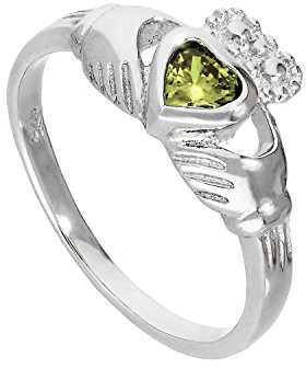 jewellerybox Sterlingsilber & Peridot CZ Kristall August Geburtsstein Claddagh Ring Größe 50 (Erhältlich 48-63)