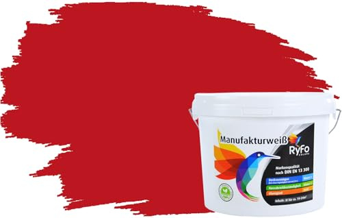 RyFo Colors Bunte Wandfarbe Manufakturweiß Chinarot 3l - weitere Rot Farbtöne und Größen erhältlich, Deckkraft Klasse 1, Nassabrieb Klasse 1