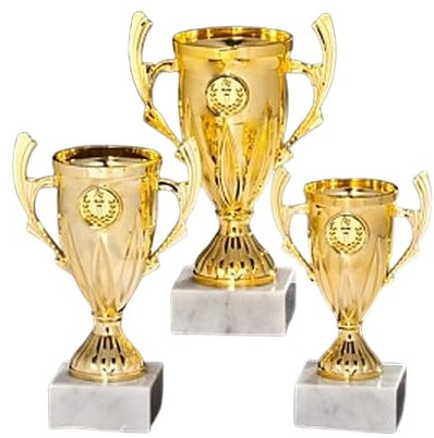 RaRu 3er-Serie extravagante Sport-Pokale mit Wunschgravur und Sport-Emblem (Flamme silbergold) (Eisstock)