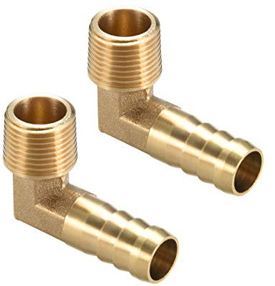 sourcing map Raccord Cannelé Tuyau Barbillon Laiton 90° Coude 12 mm Barbelé à 3/8 PT Mâle Tuyau 2Pcs