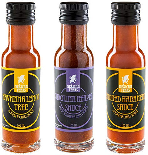 Mexican Tears - Scharfe Soße Box - 3x Hot Sauce mit Carolina Reaper & Habanero - Chili Set (3x100ml)