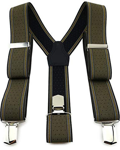 TigerTie Unisex Hosenträger in Y-Form mit 3 extra starken Clips - Farbe in olive dunkelbraun schwarz gold silber gepunktet gestreift - hochwertige Verarbeitung - Breite 35 mm
