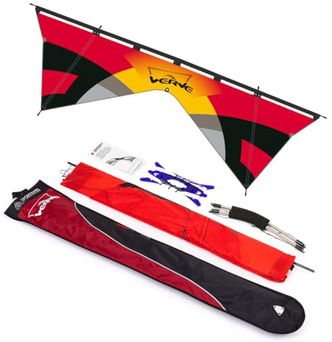 HQ Design - Verve, Vierleiner Lenkdrachen Flugdrachen Drachen für Jugendliche und Erwachsene ab 14 Jahren, 83x252cm, inkl. 50kp Dyneemaschnüre 4x25m auf Quad-Griffen, 2-5 Bft (Blaze)