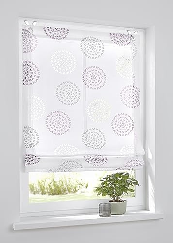 Ösenrollo Bella Ausbrenner Weiss Bedruckt Kreis Motiv Weiss Rose, 60 x 140 cm, incl. Fensterhaken
