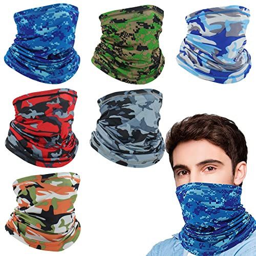Opopark 6 Pack Multifunctional Headwear Bandana Snoods Washable Face Coverings Neck Scarf Headscarf, Men Windproof Neck Gaiter Scarf for Sports Outdoor Fishing Cycling