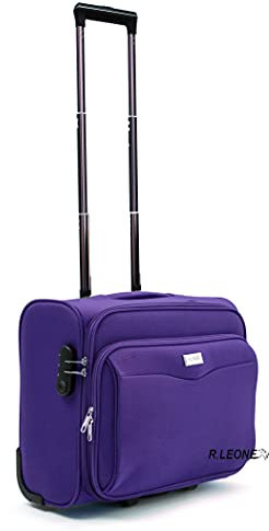 R.Leone Valigia bagaglio a mano 2 Ruote rinforzate Pilota Poliestere Stoffa adatto easyjet 45X36X20 (Viola)