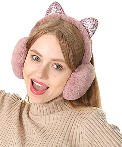 iEasey Cache Oreille pour Filles Femmes dans Peluche Mignonne Conception Fourreau d'oreille Hiver Douce Chaud Cache-Oreilles Pliable Ajustable Earmuff Protège Oreille de Ski Voyage Cadeau Noël