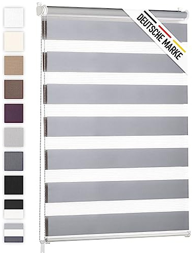 Blumtal 2er-Set Doppelrollo 90 x 130-155cm - Klemmfix Rollo, Rollos für Fenster ohne Bohren, Klemmrollo für Fenster & Türen, Seitenzugrollo, Hellgrau