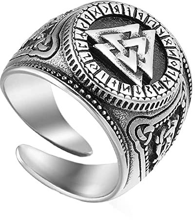 Cakunmik Ring Herren Edelstahl Symbol Amulett Siegelring Dreieck offen Vintage Herren Titan Stahl Ring verstellbar offen Ring Größen 7-12 (Größe: 11)