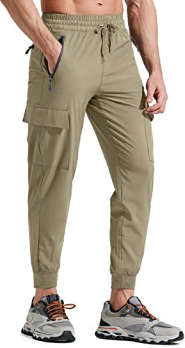 Libin Men's Lightweight Joggers Quick Dry Cargo Hiking Trousers Track Running Workout Athletic Travel Golf Casual Outdoor Pants, Khaki S