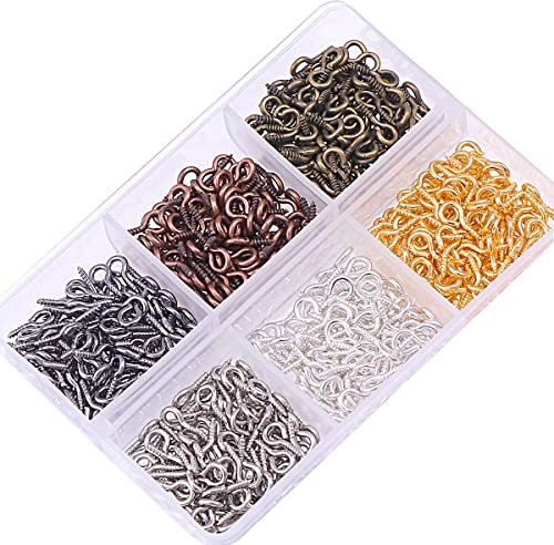 Tiardey 400Pcs of Mini Ring Wire Iron Small Screws, Eye Screws, Sheep Eye Nails,Mini Screw Eye Nail Hooks Used for DIY Ornaments - 6 Colors Mixed