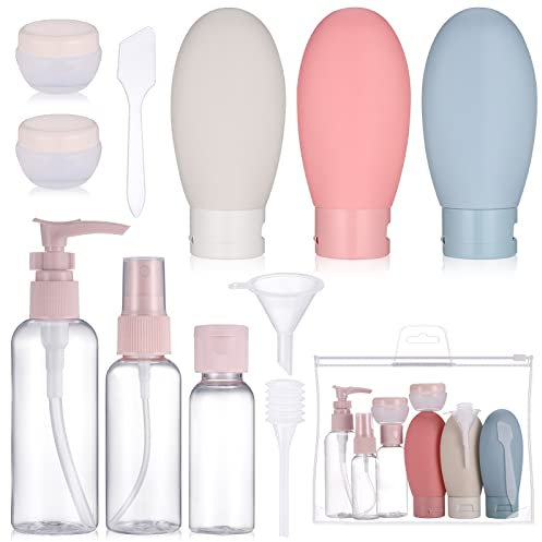 Huiguli 11 Stück Silikon Reiseflaschen, Reiseflaschen Zum BefüLlen, Teiligesreiseset mit Kulturbeutel, Reiseflaschenset für Shampoo, Lotion, Spülung, Duschgel (BPA-frei)
