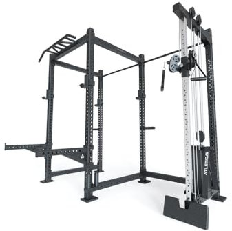 Atletica R8-Drift PRO Power Rack | Cable Rack mit 90 kg Stack, 4 J-Hooks, Spotter Arms, Pull-Up Bars, Weight Pins & Bar Holder | 123x261 cm Grundfläche | 334 kg
