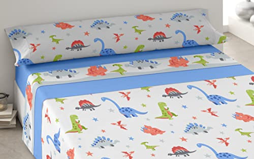 Degrees home - Jurasic - Sabanas Infantiles de 105x190 - Juego de Sabanas Infantil de 105x190 - Sabanas 50% Algodón 50% Poliéster - 3 Piezas - Azul, SGJ0105A