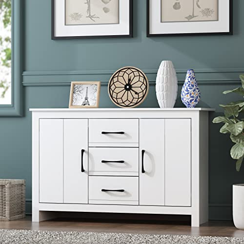 Galano Limestone 2 Door 3 Drawer Sideboard, Storage Cabinet and Organizers, Freestanding Cabinet for Living Room and Entryway (White)