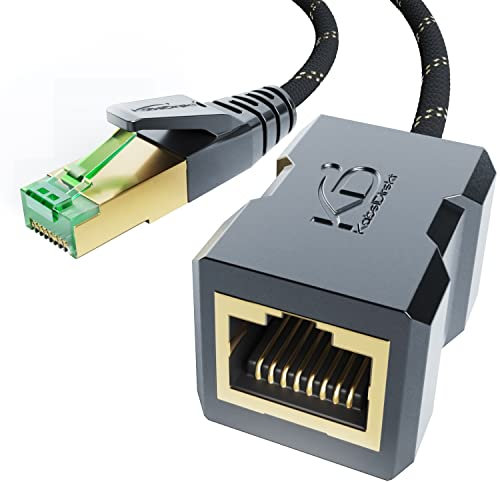 KabelDirekt – Câble d'extension Ethernet avec tressage résistant à la rupture et gaine en nylon flexible – 2m (Câble CAT7 mâle vers femelle, étend les câbles réseau, 10Gbit/s, blindage SF/FTP)