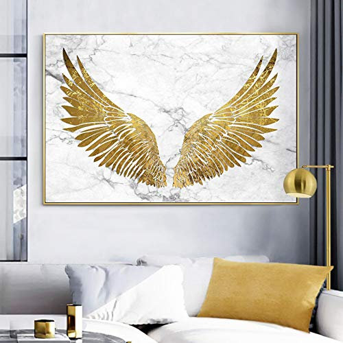 Xinmei Art Wandkunst, Bilder, goldene Malerei, Engelsflügel, abstrakte, luxuriöse, moderne Goldflügel-Poster und Drucke für Wohnzimmer, Heimdekoration, 50x77cm/20x30in, mit goldenem Rahmen