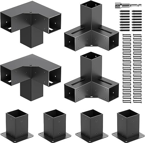 ZEKOO Pergola Brackets Kit Pergola Brackets 4x4 Slotted Design 3-Way Right Angle Corner Bracket Pergola kit for Outdoor Pergola or Gazebo