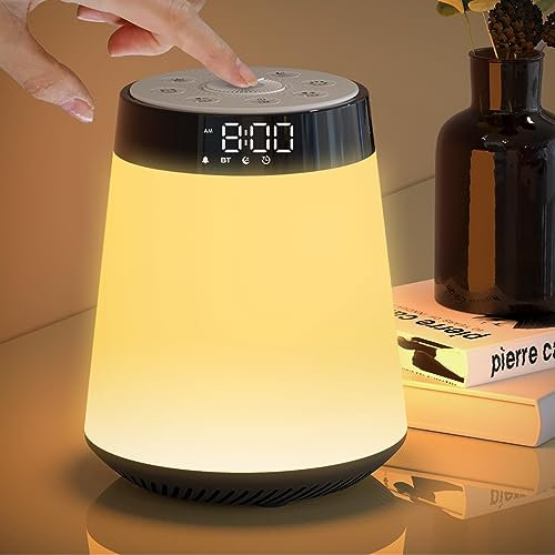 AFEXOA Bluetooth Lautsprecher mit Licht,Wecker mit Licht,White Noise Machine,Nachttischlampe Dimmbar,LED Tischlampe mit 8 Farbwechsel,Geschenke für Kinder Mädchen Junges Teenager Geburtstagsgeschenk