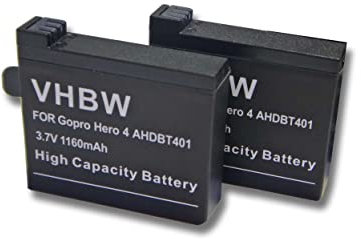 vhbw 2X Batería Compatible con GoPro HD Hero 4 Silver Edition Surf cámara de vídeo (1160 mAh, 3,7 V, Li-Ion)