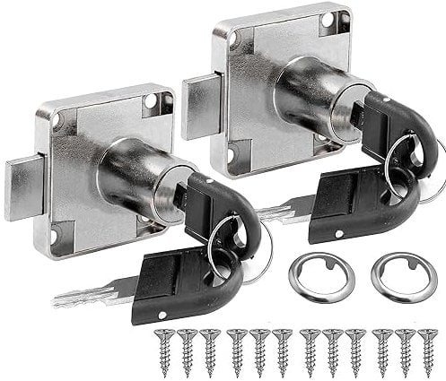 Litensh Cerradura de leva con llave igual, cerradura de seguridad para armario,Cerradura para muebles, gabinete, buzón, cajón, hogar, oficina (Plata, Paquete de 2)