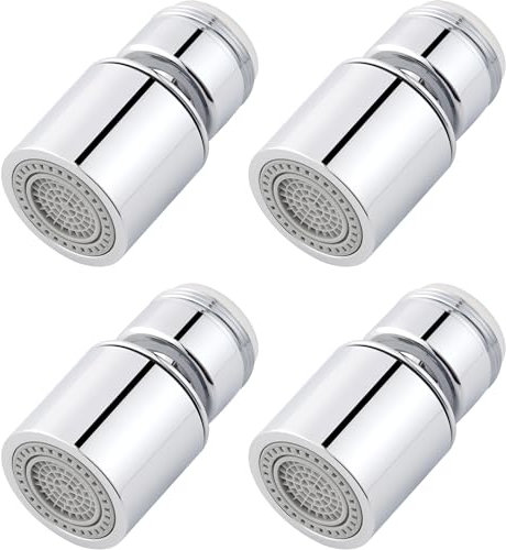 Hibbent 4 Stück Wasserhahn Aufsatz, 360-Grad-drehbarer wasserhahn aufsatz schwenkbar mit 2 Strahlarten und Wassersparfunktion, wasserhähne für Küchen- und Badarmaturen, 24mm Außengewinde